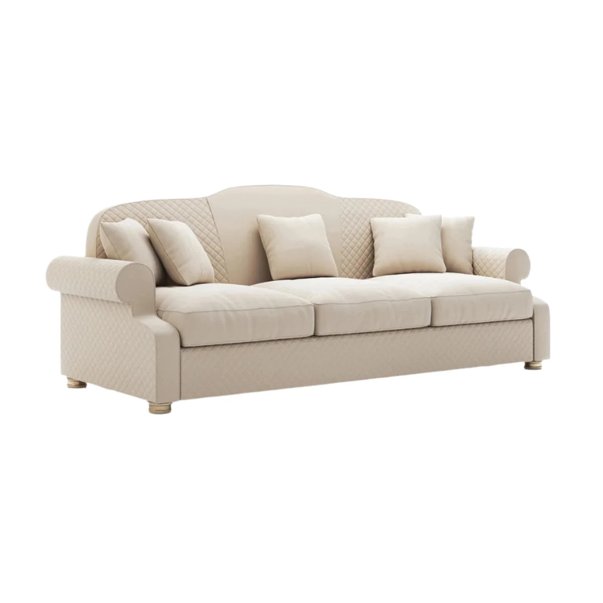 Elegant Vittoria 3-Seater Sofa in ivory quilted fabric for luxury living rooms