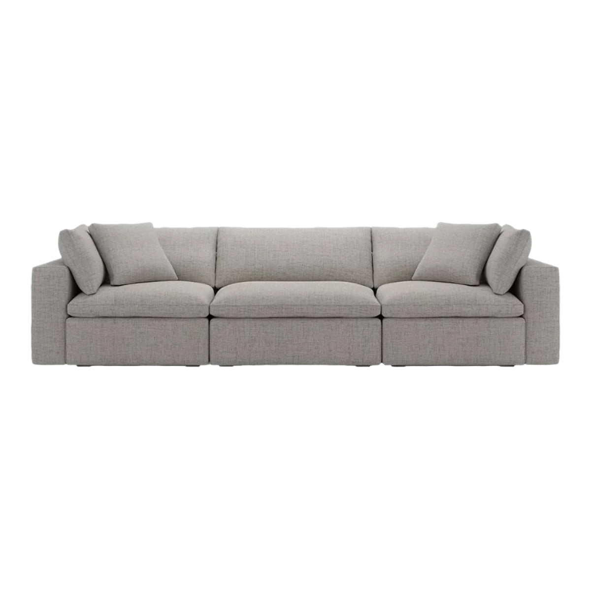 Ari modular 3 seater sofa in light grey with straight arms and storage feature