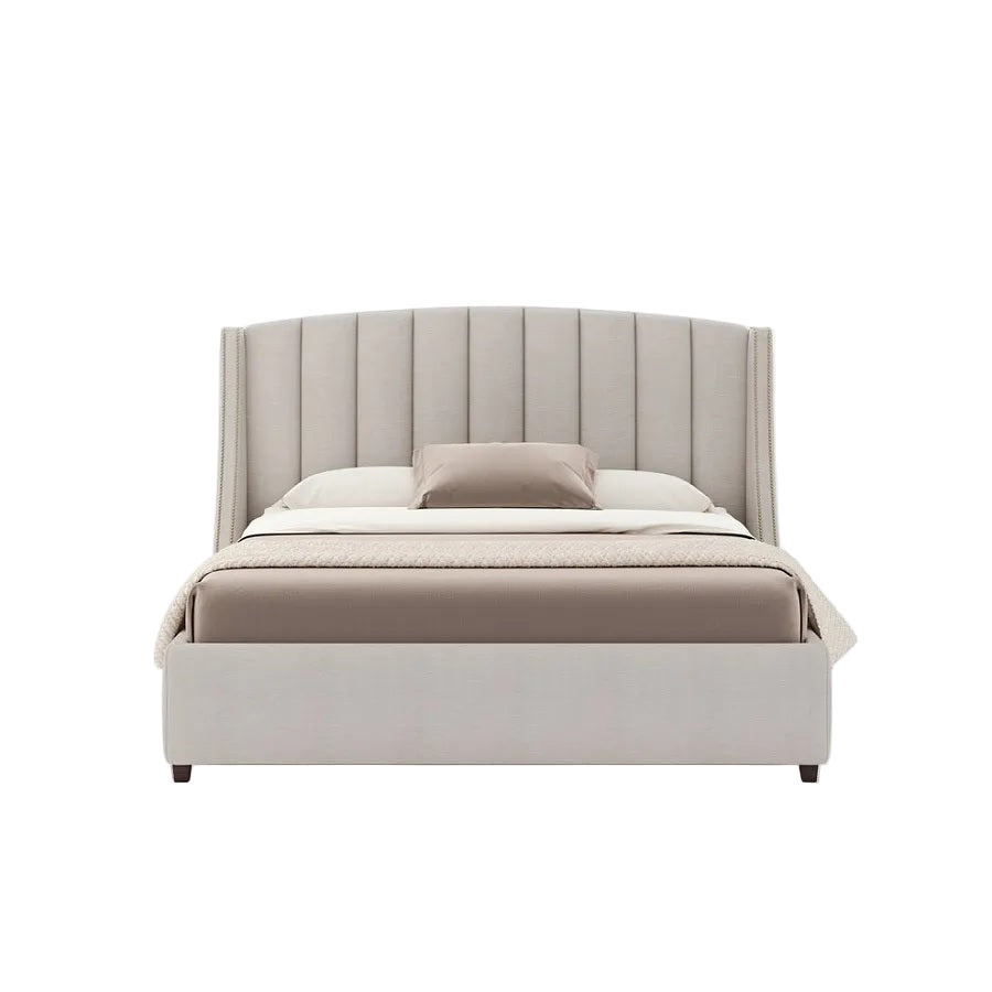 Harper Bed with Tall Vertical-Stitched Headboard and Upholstered Frame