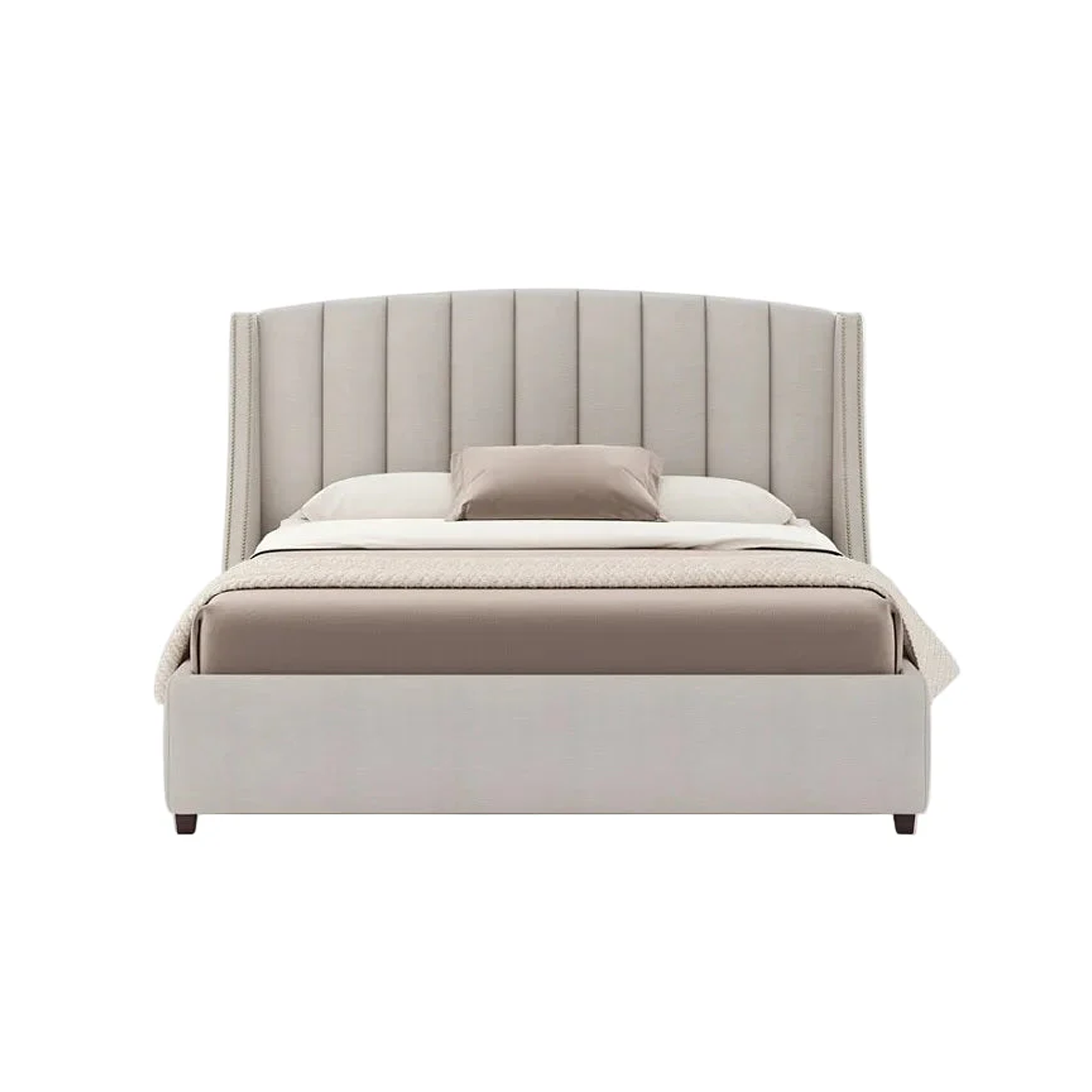 Harper Bed with Tall Vertical-Stitched Headboard and Upholstered Frame