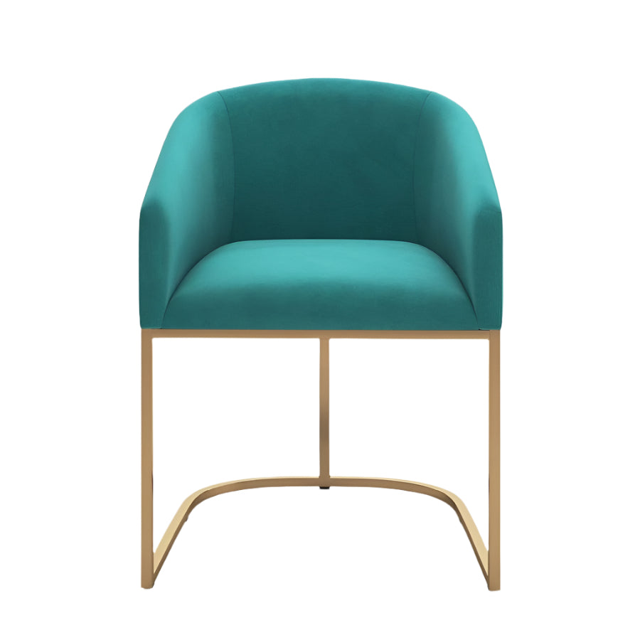 Remy dining chair with teal upholstery and curved backrest