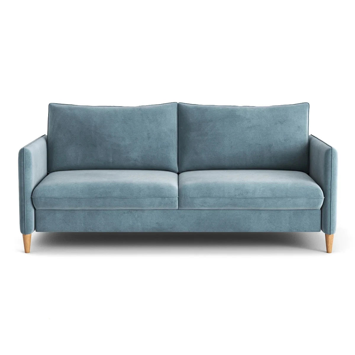 Velvet blue Bond 2 seater sofa bed with storage in living room