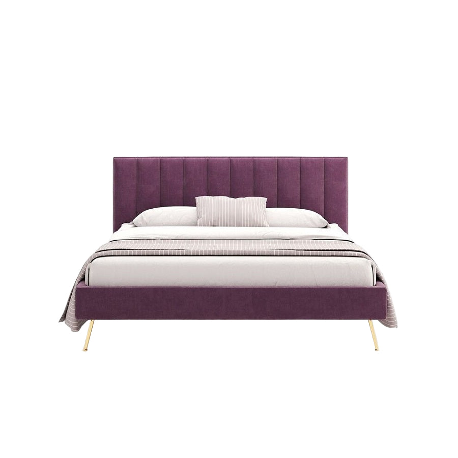 Charlotte Bed with Purple Upholstered Frame and Gold Legs