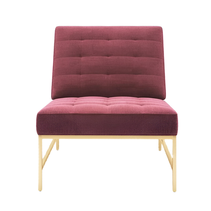 Luigi lounge chair with burgundy quilted fabric and gold frame