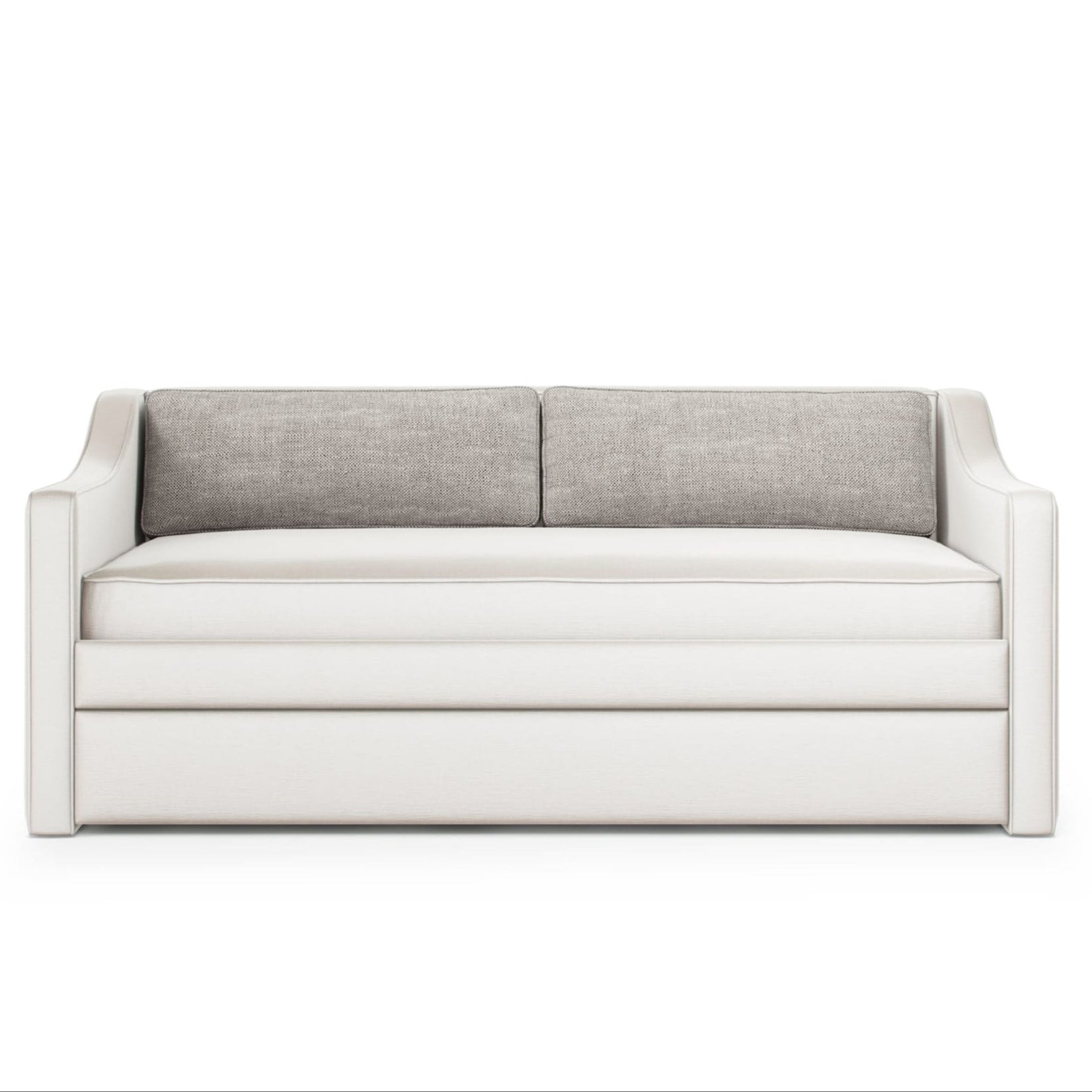 Tovi daybed with curved backrest in soft neutral upholstery