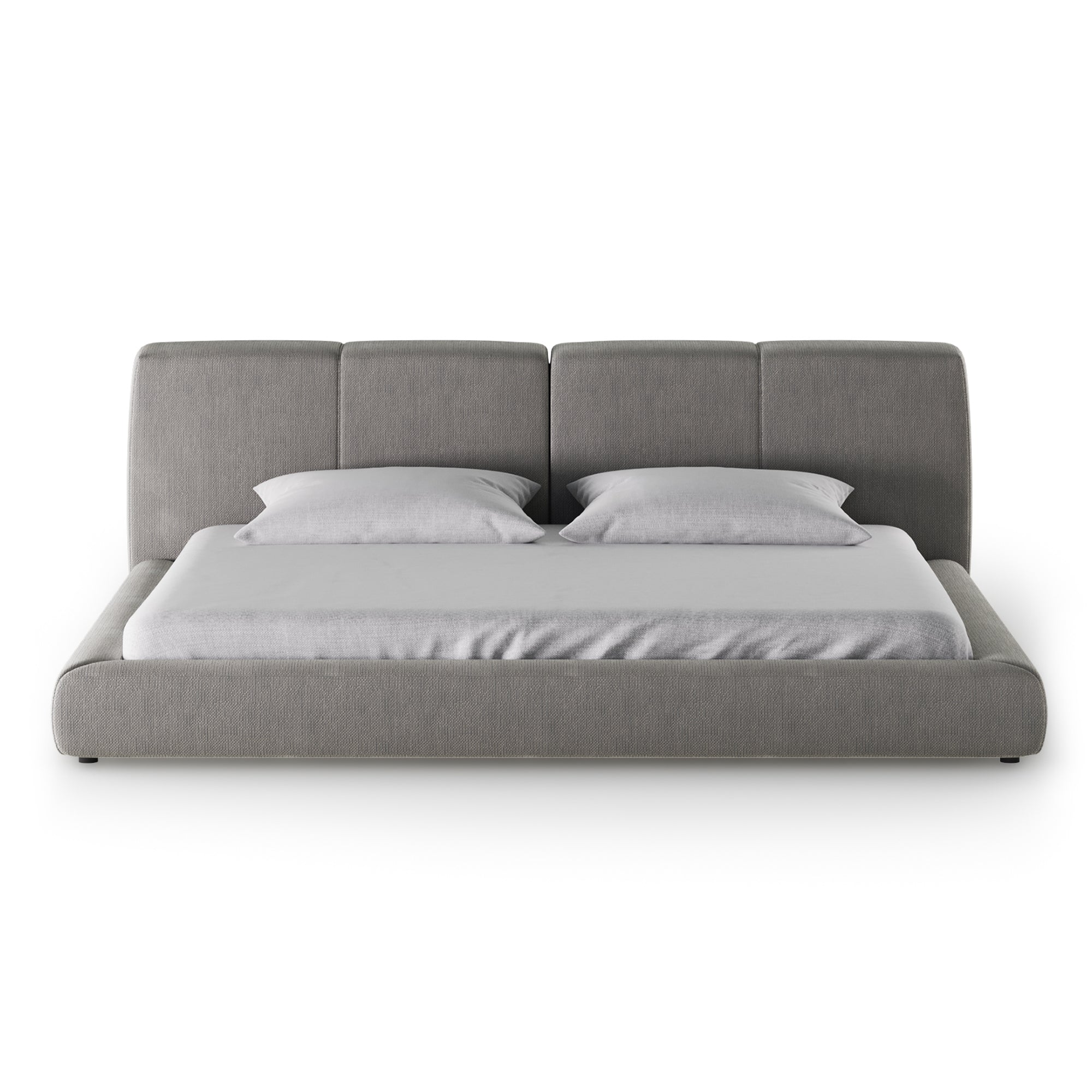 Lazy bed with cushioned headboard in grey tones