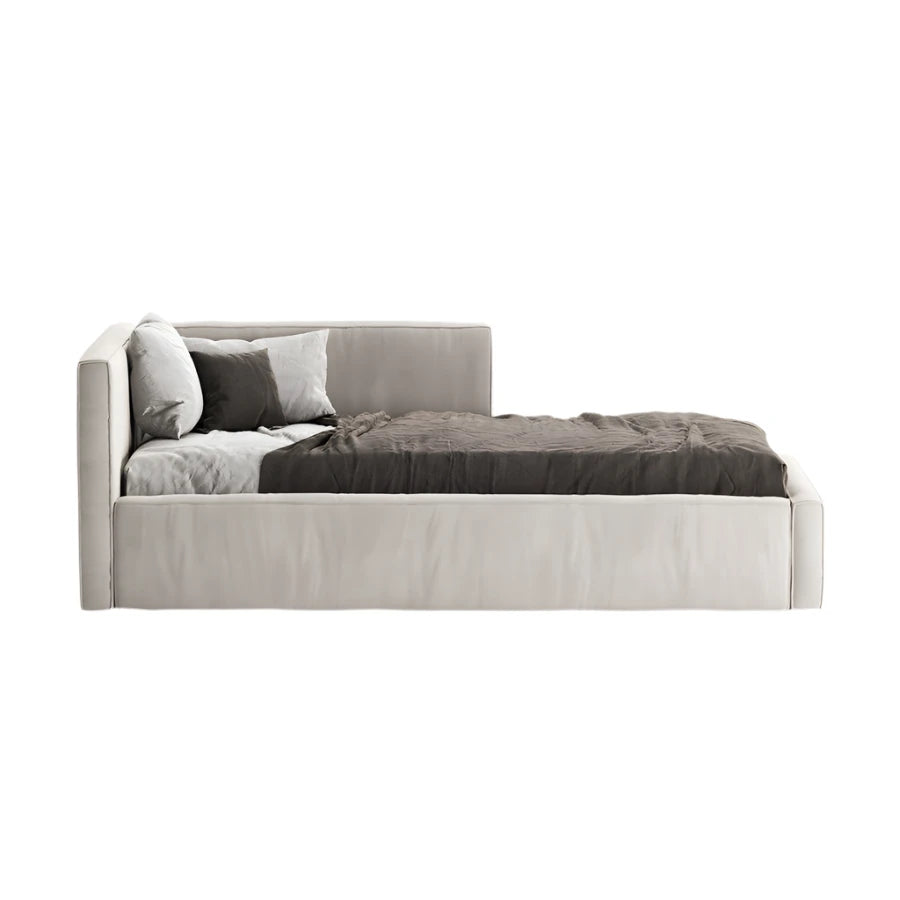 Mellow kids bed in neutral taupe with soft side panels