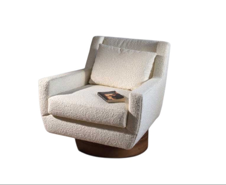 Fauteuil Gravity Boucle – Fauteuil de salon texturé blanc avec base en bois