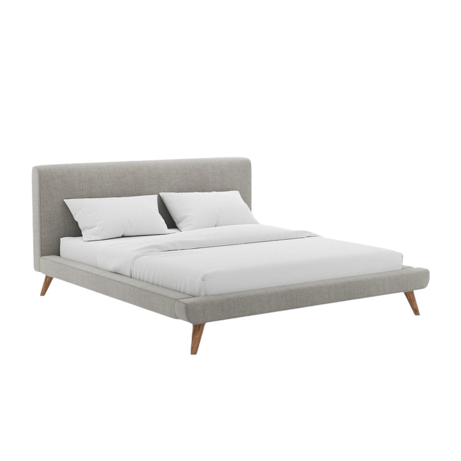Olsen Bed with Light Grey Upholstered Frame and Angled Wooden Legs