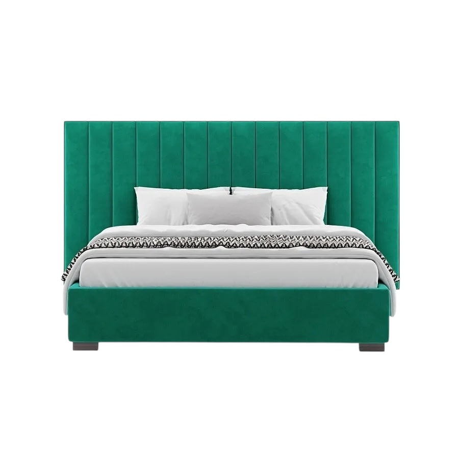 Harald Vertical Headboard Bed in Rich Green Upholstery