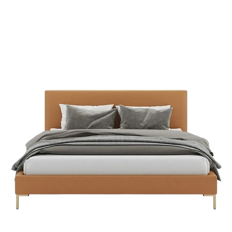 Alma Bed with Straight Headboard and Gold-Finished Legs