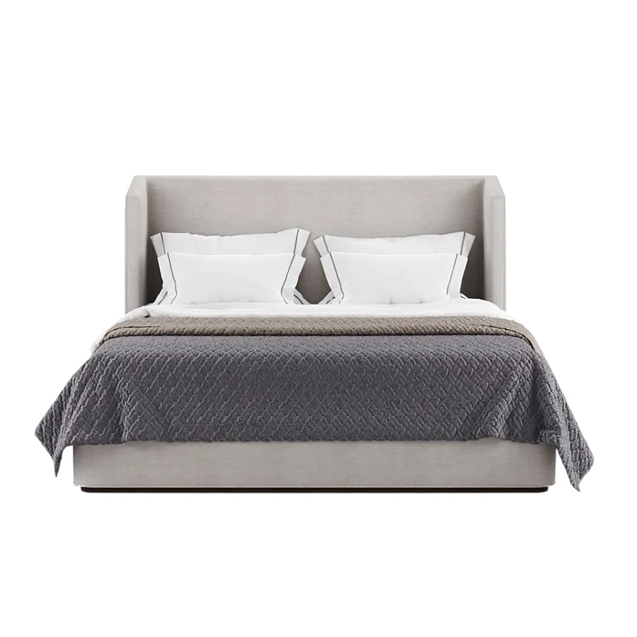 Luna High Headboard Bed in Beige Upholstery with Angled Sides