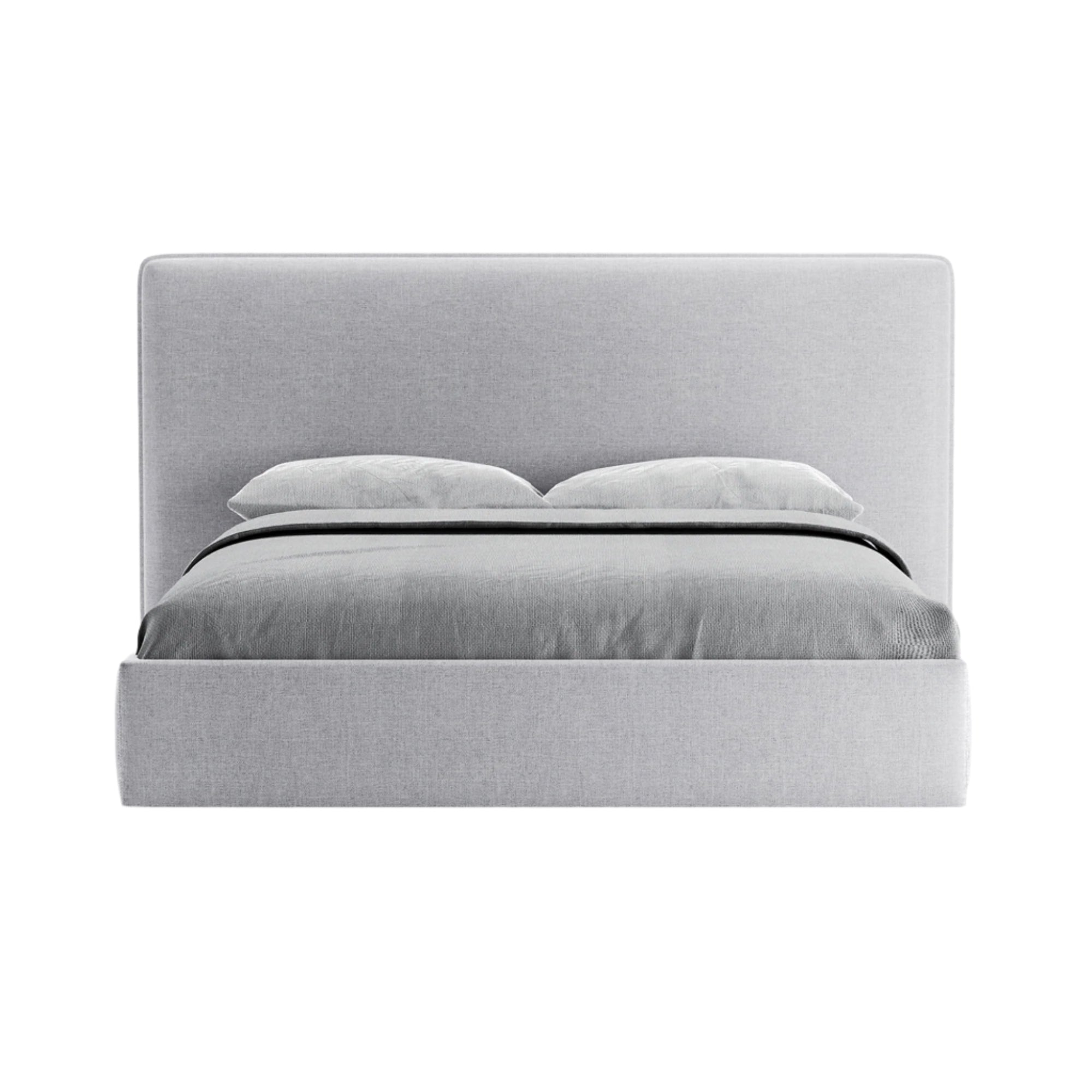 A luxurious bed with a plush headboard and a compact frame.