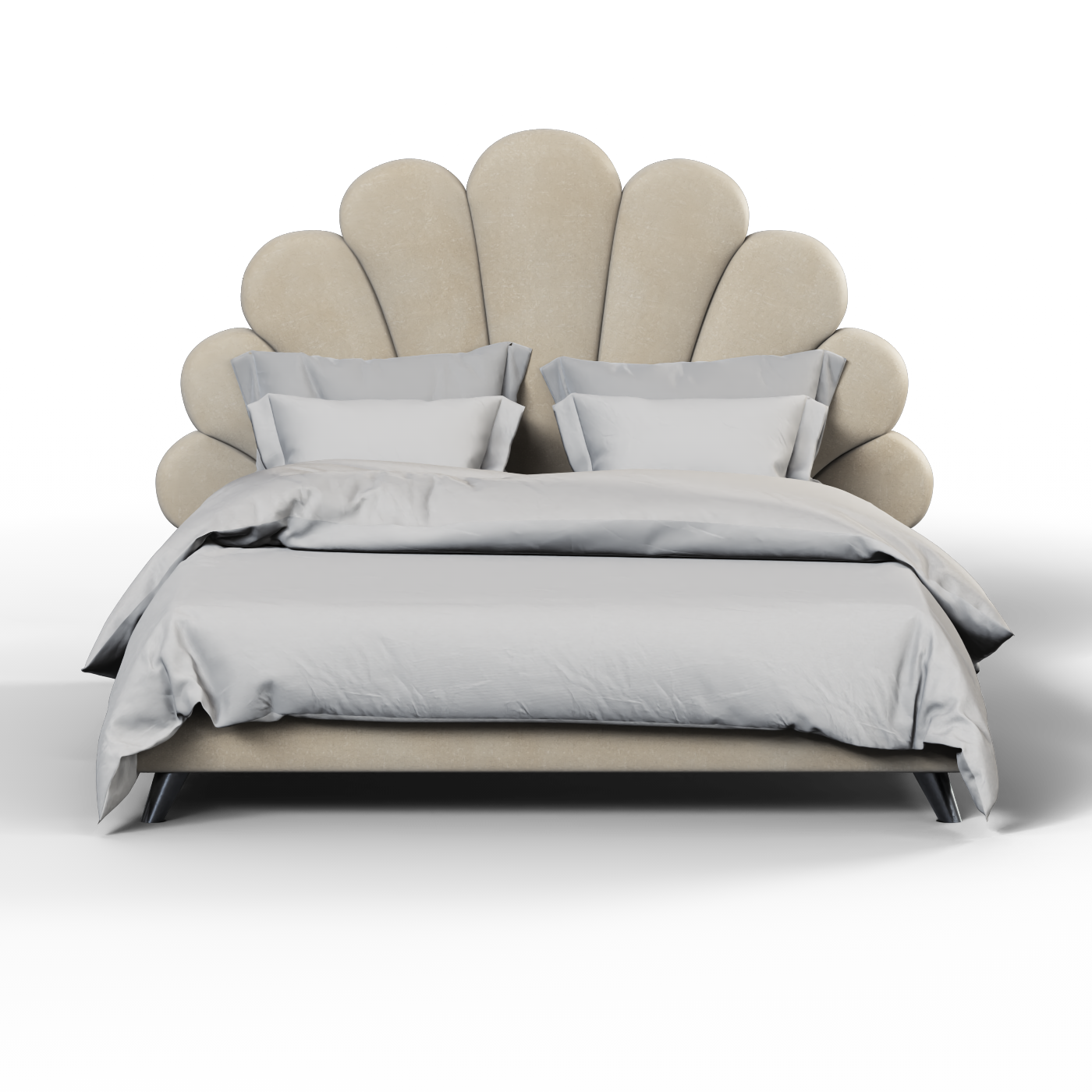 Evelina Curved Headboard Bed in Soft Upholstery