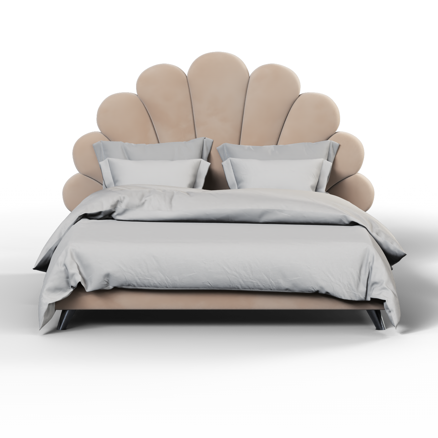 Evelina Curved Headboard Bed in Soft Upholstery