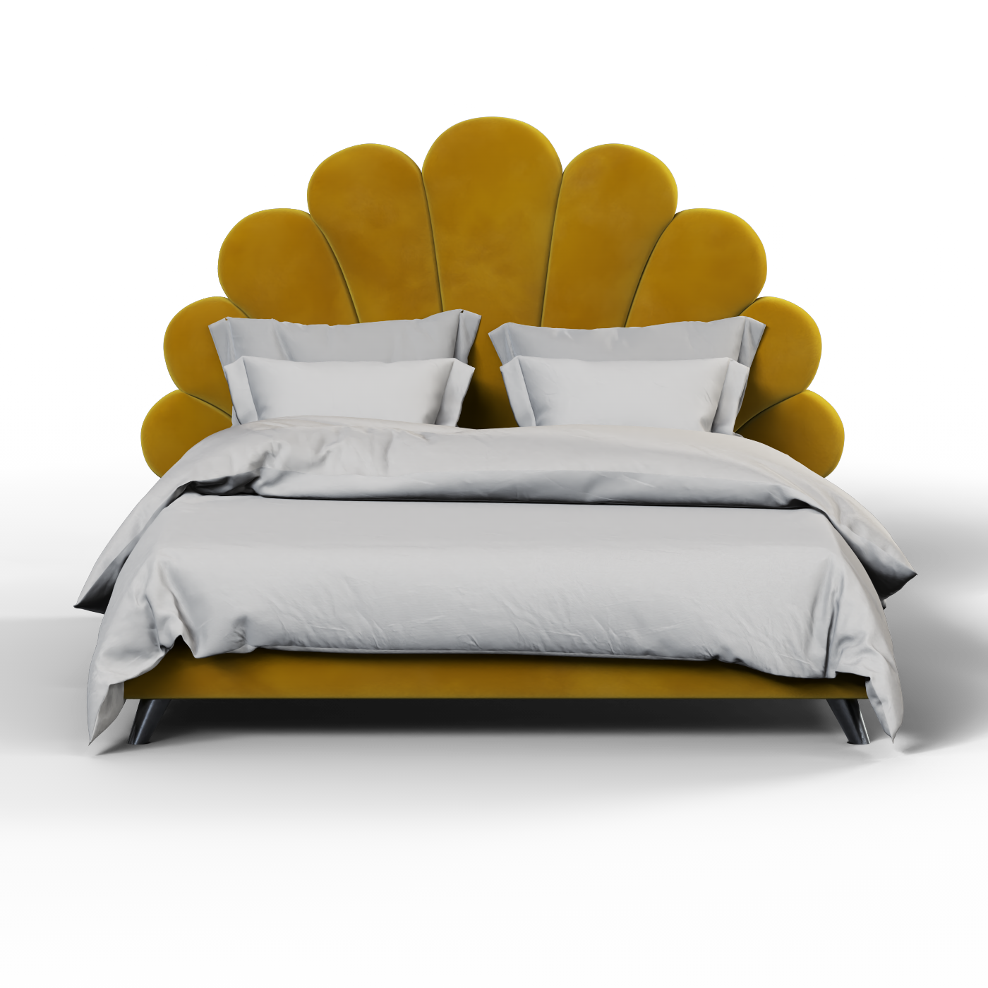 Evelina Curved Headboard Bed in Soft Upholstery