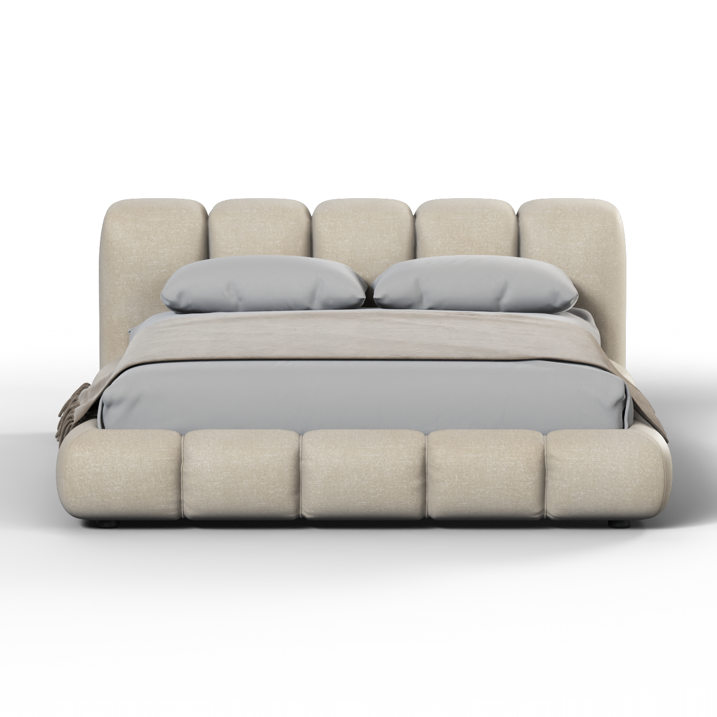 Fluffy Upholstered Bed Frame in Textured Bouclé