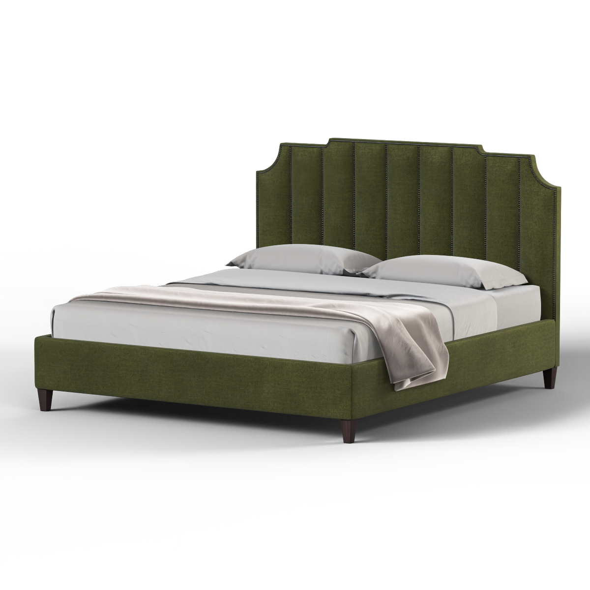 Bedspoke Gabriella Vertical High Headboard Bed – Olive Drab Woven Fabric