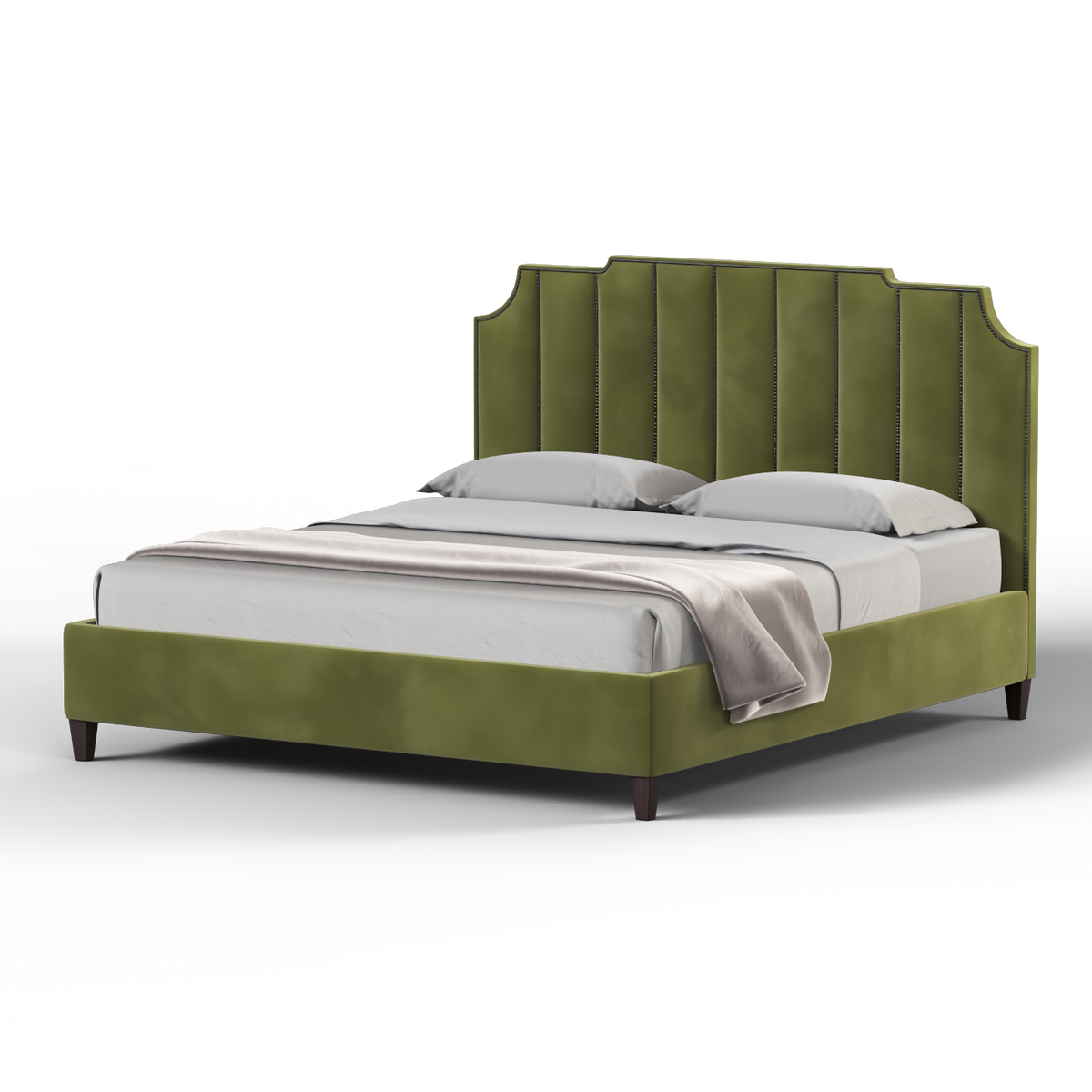 Bedspoke Gabriella Vertical High Headboard Bed – Green Velvet