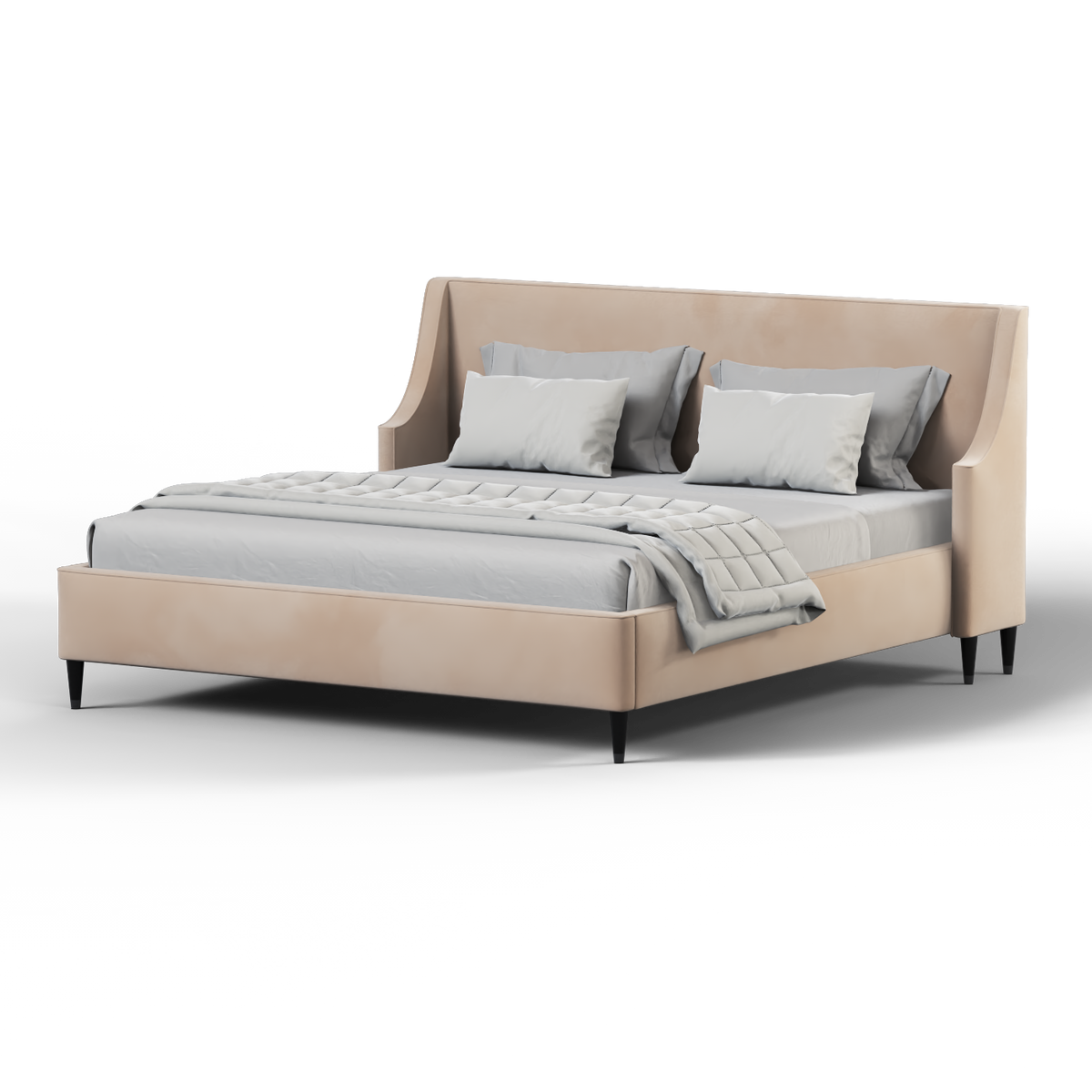 Bedspoke Laura High Headboard Bed – Beige Velvet