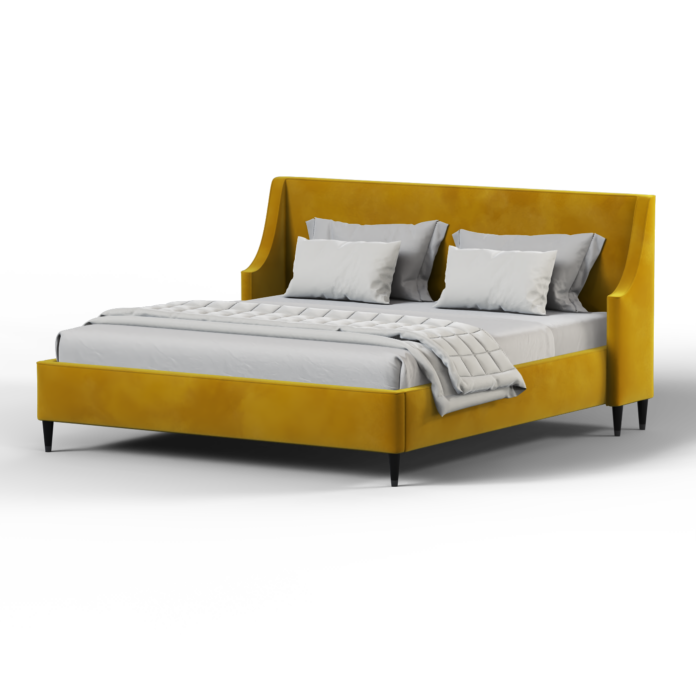 Bedspoke Laura High Headboard Bed – Mustard Yellow Velvet