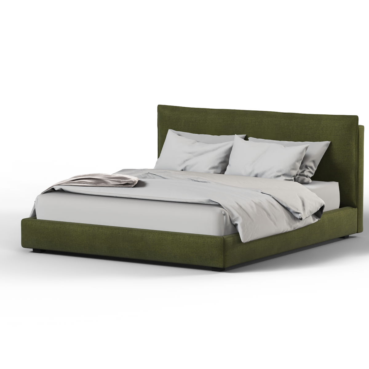 Bedspoke Thea Upholstered Bed – Olive Drab Woven Fabric