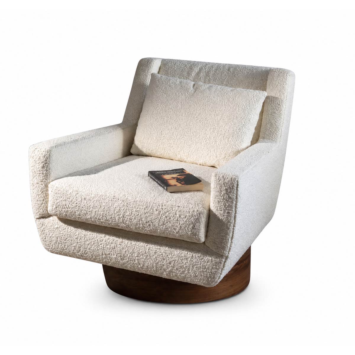 Fauteuil Gravity Boucle – Fauteuil de salon texturé blanc avec base en bois