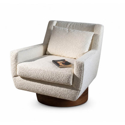 Fauteuil Gravity Boucle – Fauteuil de salon texturé blanc avec base en bois