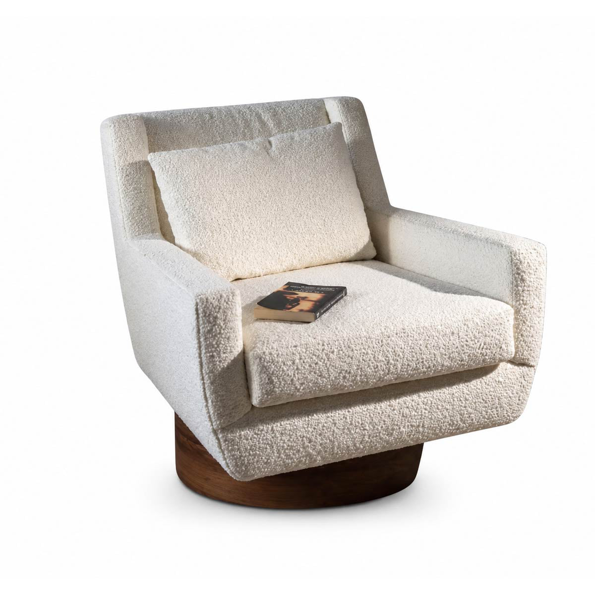 Fauteuil Gravity Boucle – Fauteuil de salon texturé blanc avec base en bois
