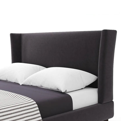 Gunnar High Headboard Bed with Upholstered Frame and Wooden Legs