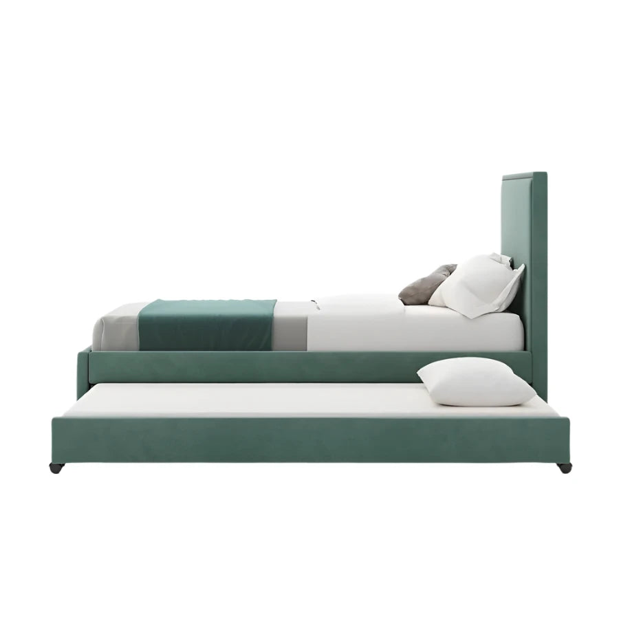 Georgia Single Bed with Pull-Out Trundle in Emerald Green Velvet