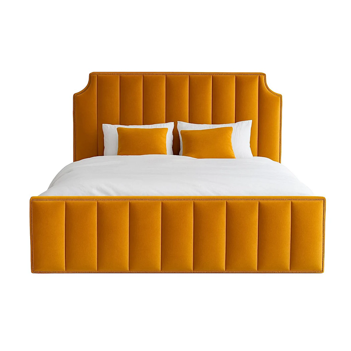 Sage Double Bed with Mustard Upholstery