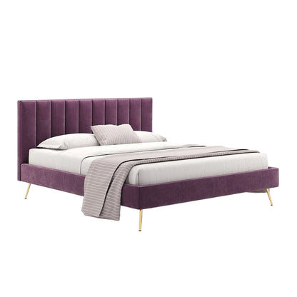 Charlotte Bed with Purple Upholstered Frame and Gold Legs