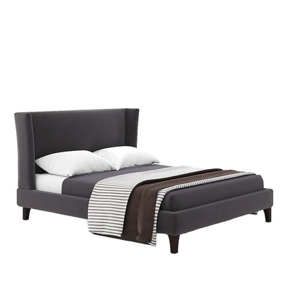 Gunnar High Headboard Bed with Upholstered Frame and Wooden Legs