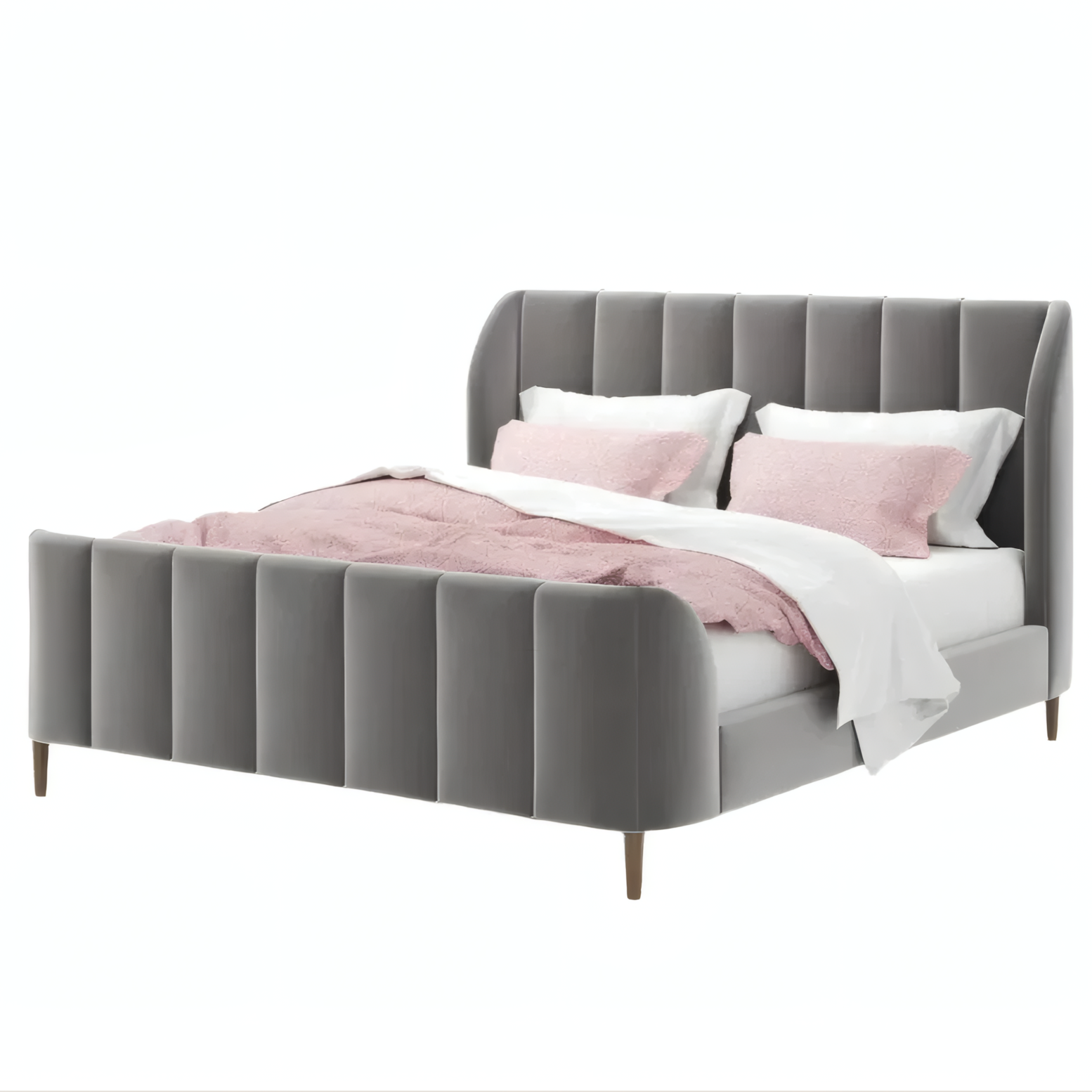 Stefania Upholstered Double Bed with Vertical Panel Headboard and Footboard