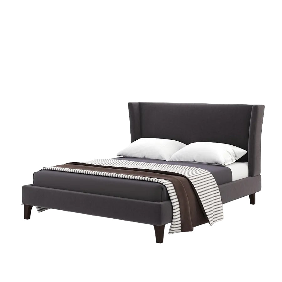 Gunnar High Headboard Bed with Upholstered Frame and Wooden Legs