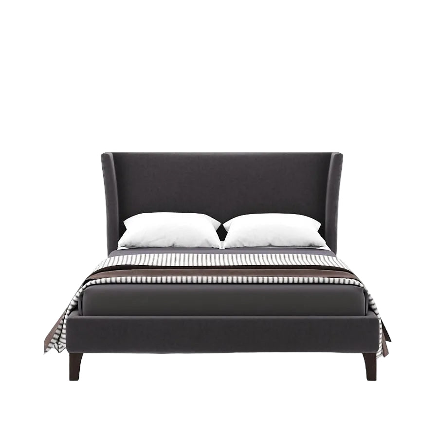 Lit Gunnar à tête de lit haute avec cadre rembourré et pieds en bois