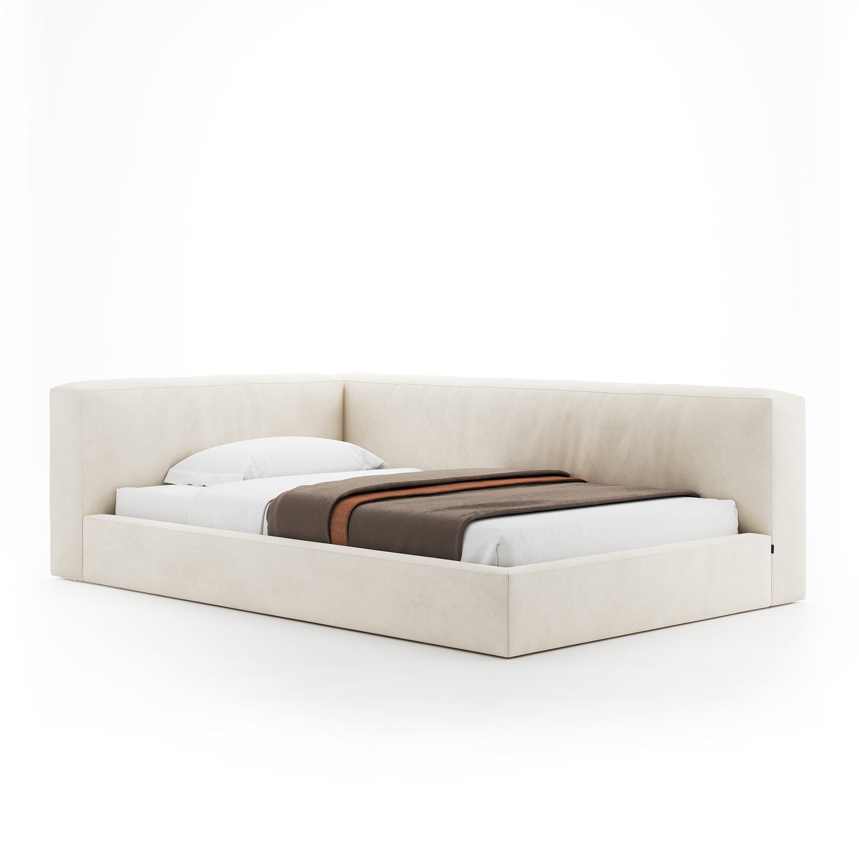 Modern Alauda daybed in textured linen with drawers open