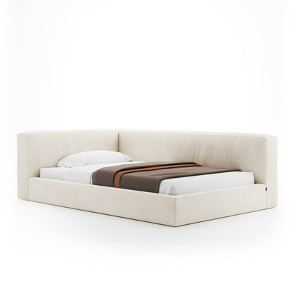 Modern Alauda daybed in textured linen with drawers open