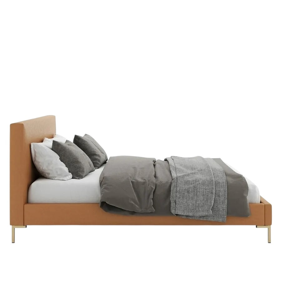 Alma Bed with Straight Headboard and Gold-Finished Legs