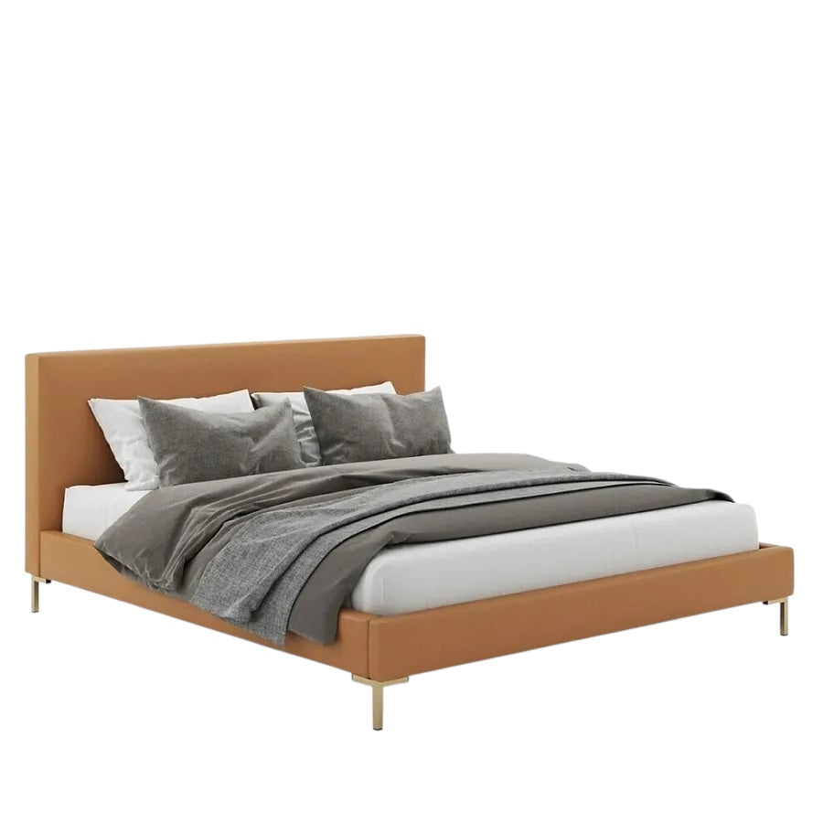 Alma Bed with Straight Headboard and Gold-Finished Legs