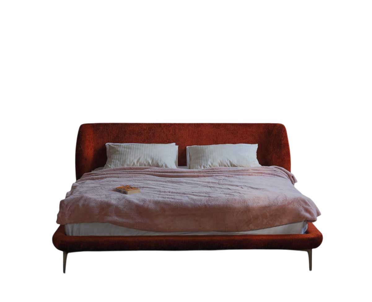 Lit double rouge sang avec cadre rembourré et tête de lit haute