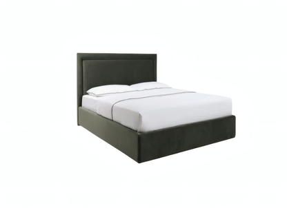Stain Double Bed with High Upholstered Headboard