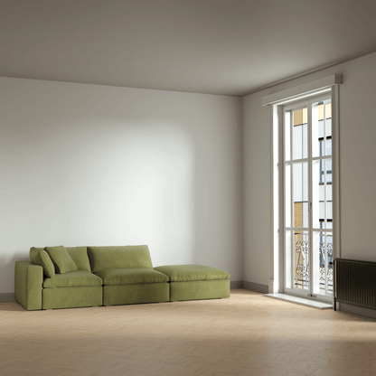 Canapé d'angle modulable Ari avec pouf - Large choix de tissus