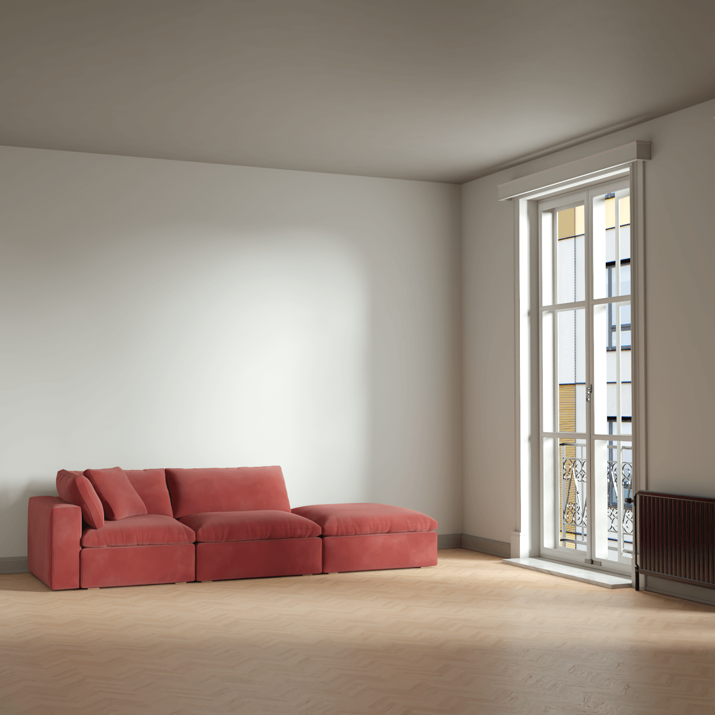 Canapé d'angle modulable Ari avec pouf - Large choix de tissus
