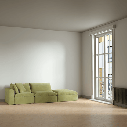 Canapé d'angle modulable Ari avec pouf - Large choix de tissus