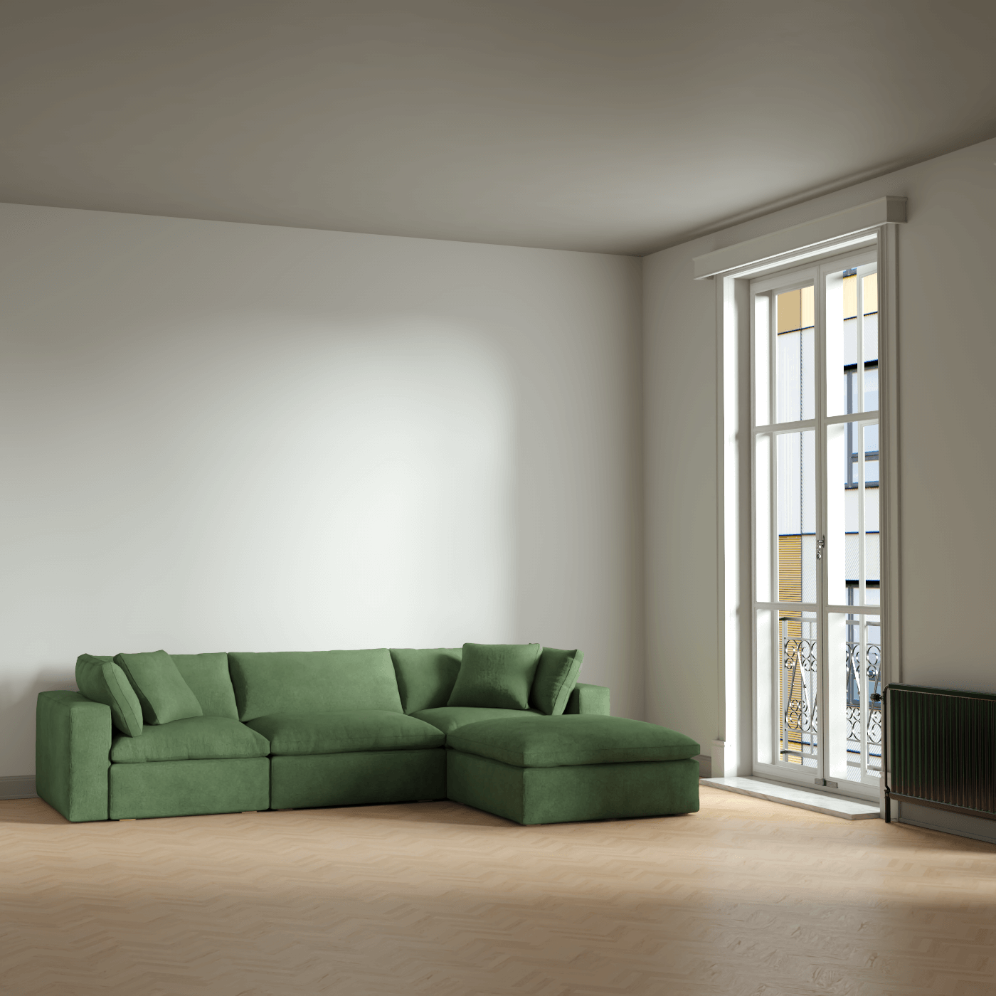 Canapé d'angle modulaire trois places Ari avec personnalisation complète du tissu