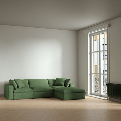 Canapé d'angle modulaire trois places Ari avec personnalisation complète du tissu