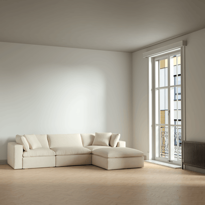 Canapé d'angle modulaire trois places Ari avec personnalisation complète du tissu