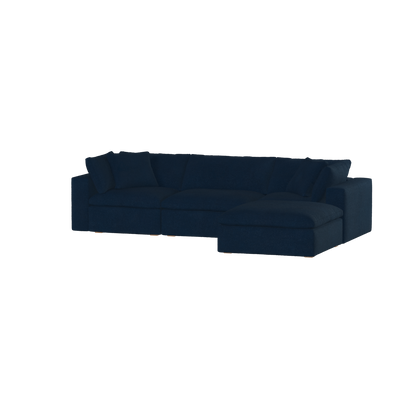 Canapé d'angle modulaire trois places Ari avec personnalisation complète du tissu